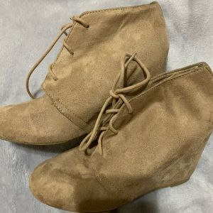 Wedge heel lace up booties